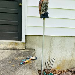 Fake Owl On Pole &  Pair Of Duck Whirly Gigs (1 With Broken Arm) Yard