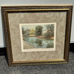 Framed Signed Wallace Nutting Artwork 'The Swimming Pool' (Garage)