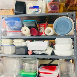 4 Shelves Of Corelle Bowls, Storage Containers With Lids, Shelf Liners (BSMT Near Bulkhead)