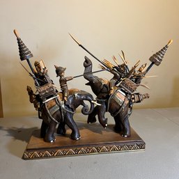 Vintage Wooden Sculpture Of Battle With Spheres And Elephants (bSMT Middle)