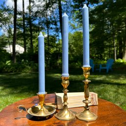 Trio Of Candle Holders & Taper Candles, Matches (BSMT Back)