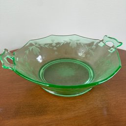 Vintage Floral Uranium Glass Handled Platter (Porch)