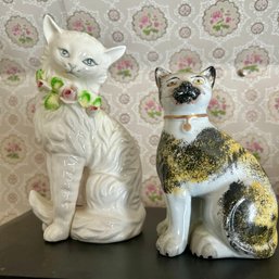 MEOW! Pair Of Vintage Ceramic Porcelain Cat Figurines, TILSO Japan (b1)