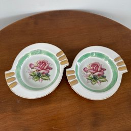 Pair Of Floral Porcelain Ashtrays Made In Japan (Porch)