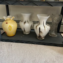Lot Of 3 Vintage Murano Glass Vases With 1 Crystal Vase (UP)