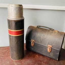 Vintage Metal Lunchbox & Thermos Set With Bonus Thermos Pint Size (Pod)