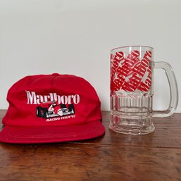 Vintage Red Marlboro Racing Team 1992 Hat And Plastic Beer Mug (KR)