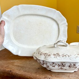 MEAKIN Royal Ironstone Platter Plus EM & CO Semi Porcelain Lidded Serving Bowl (DR)