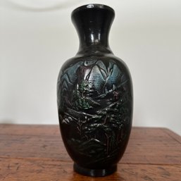 Vintage Black Painted Ceramic Vase With Landscape (KR)