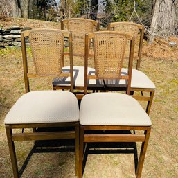 Vintage Wood, Cloth, And Cane Folding Chairs (Livingroom)