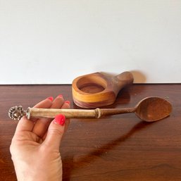 Wooden & Silver Serving Spoon And Wooden Cup Holder (DR)