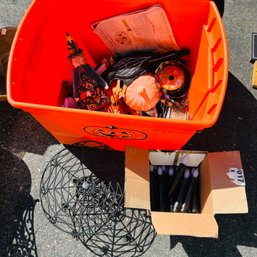 Assorted Halloween And Fall Decorations In Tote (Garage)