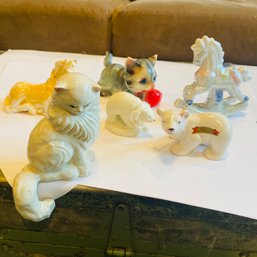 6 Vintage Ceramic Figurines - Cats, Polar Bears & Rocking Horse (EF - LR2)