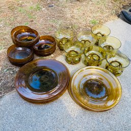 Hand-blown Amber/Brown Glass Dinnerware Set (Livingroom)