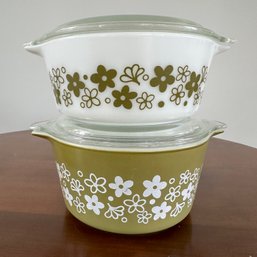 Pair Of Vintage PYREX Spring Blossom Lidded Casserole Dishes (Porch)