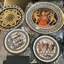 Mixed Lot Of 4 Handpainted Decorative Plates Made In Greece, Greek Mythology Plates (UP)