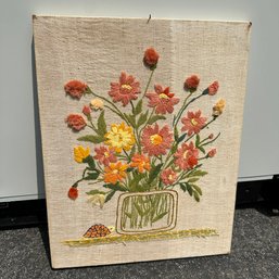 Vintage Needlepoint Bouquet With Turtle (Garage)