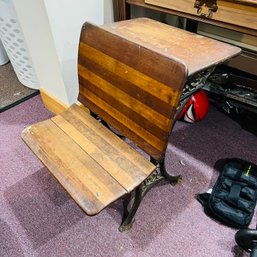Antique Wooden And Cast Iron Child Size Desk (basement)