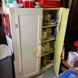 Super Cute Country Kitchen Cabinet With Vintage Dish Sets, Tumblers And More!