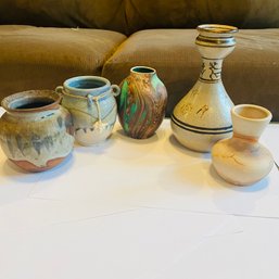 Set Of 5 Beautiful Hand Painted Small Mid Western Pottery Vases (EF - LR2)