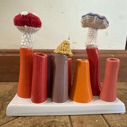 Adorable Flower Bud Vase With Crochet Mushrooms (Kitchen)