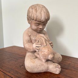 Vintage 1972 Austin Products Inc. Miro Musulin Sculpture Boy With Rabbit (KH)