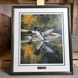 LAKE HOUSE DECOR! Gorgeous Framed LOON Wall Art By MARC HANSON Artist Signed (bsmt)