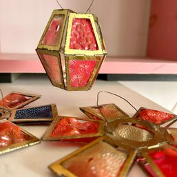 Gorgeous & Rare Trio Of Antique German Celluloid Folding Lantern Ornaments  - See Notes (b1)