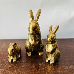 Trio Of Brass Tone Rabbits (Garage)