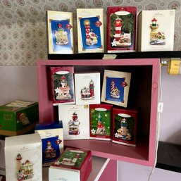 Large Collection Of Hallmark Lighthouse Themed Christmas Ornaments (b1)