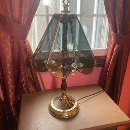 Small Vintage Brass Lamp With Etched Glass Shade - See Notes (MB)