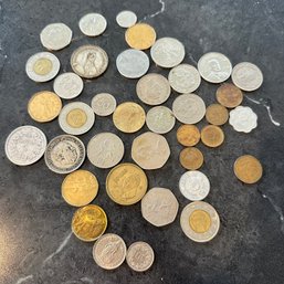 Assorted Loose Circulated Foreign Coins & Roll Of Nickels (IS)