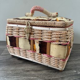 Vintage Sewing Basket With Contents (Porch)