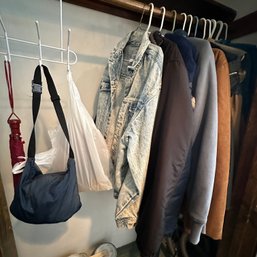 Closet Lot With Vintage Jackets, Coats, Super Bowl XXXIII Windbreaker, And More  (LR)