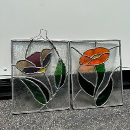 Pair Of  Stained Glass Flowers (Garage)