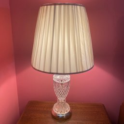 Pretty Mid Century Glass Bottom Lamp With Pleated Shade (MB)