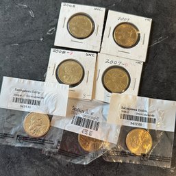 Seven Sacagawea Dollar Coins, Several Uncirculated (IS)