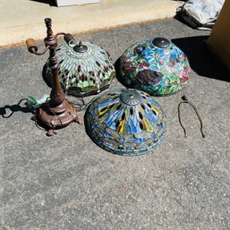 Table Lamp With Three Faux Stained Glass Lamp Shades (Garage)