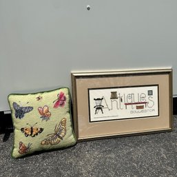 Cross Stitch Butterfly Pillow And 'Antiques Collector' Wall Art (Garage)