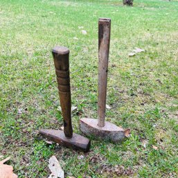 Antique Railroad Spike Diver And Heavy Ston Hammer