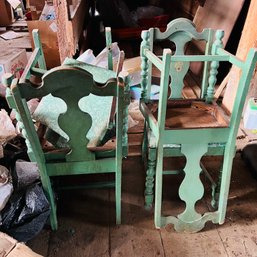 Set Of Four Green Wooden Chairs (Zone 6)