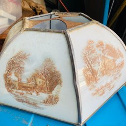 Vintage Light Shade With Currier & Ives Images On Sides (Pod)