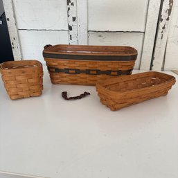 Trio Of Vintage Longaberger Baskets, One Handle As-Is (KB)