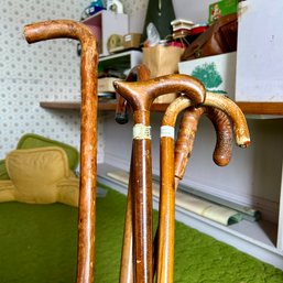 Lovely Lot Of Vintage Wooden Canes Walking Sticks (b1)