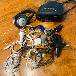 Bose Headphone, Misc. Phone Charging Cords, & Mini Sony Radio (*62346*) - DR