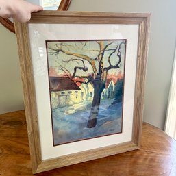 Artist Signed Framed Watercolor Painting 'Durham In Winter' (LR)