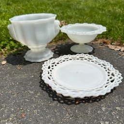 Three Pieces Of Vintage Milk Glass