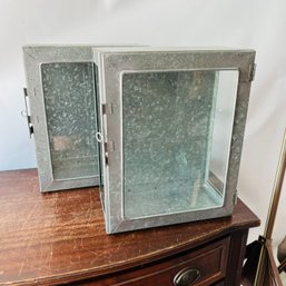 Galvanized Metal And Glass Display Boxes - Set Of Two (Garage)