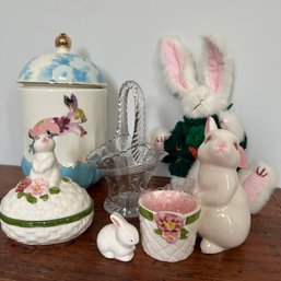 Easter Decor Including Bunny Canister, Dishes, And More (KH)