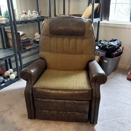 Vintage Brown Leather And Upholstered Reclining Chair (UP)